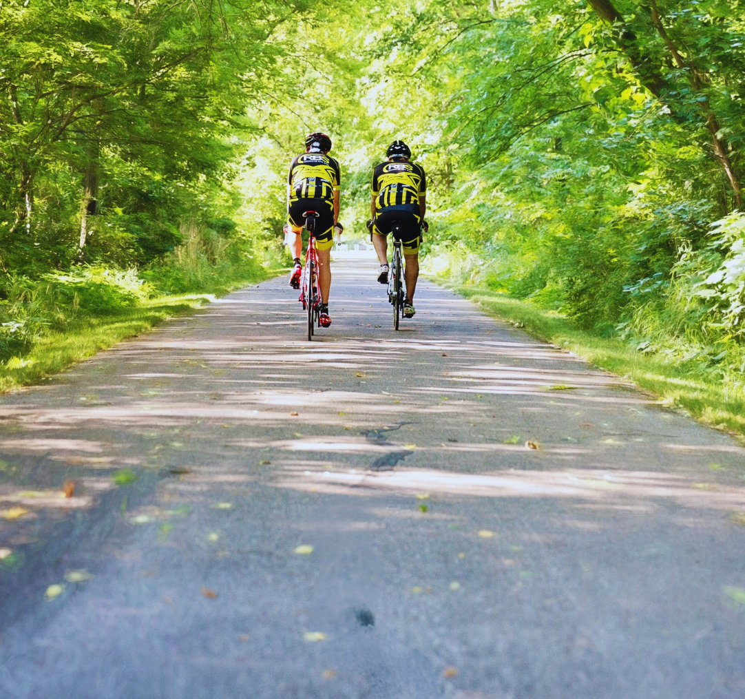 Cyclists enjoying the Rouge Gateway Trail near Dearborn